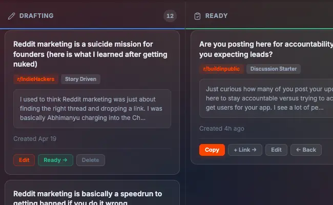 Content Studio drafting a post with subreddit rule scoring